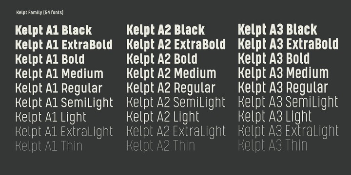 Ejemplo de fuente Kelpt A2 Regular